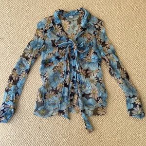 Parameter Sheer Floral Longsleeve Button Up Blouse